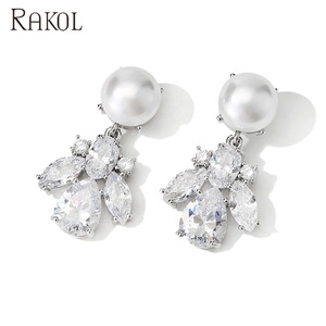 Lacole EP2565 Marquis Shape Water Drop Cubic Zirconia Pearl Stud Earrings Women's Jewelry - Product Image 6