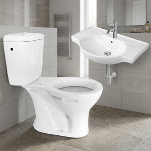 Juego de inodoro de cerámica sin montura de China, armario de agua de dos piezas con trampa S italiana y lavabo a un precio asequible - Product Image 2