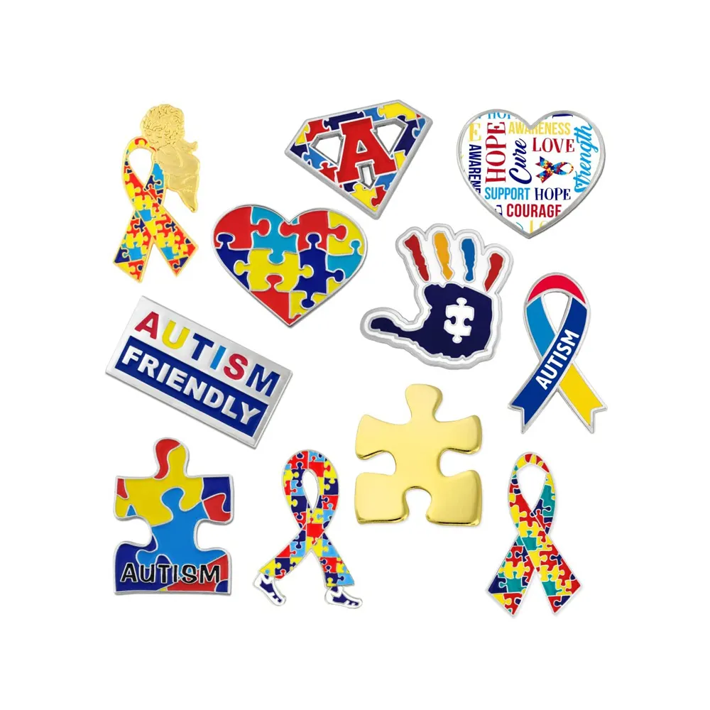 Pin de concientización sobre el autismo, Pin de solapa esmaltado niquelado, símbolos inspiradores del autismo, soporte de embrague seguro para sombreros de tela