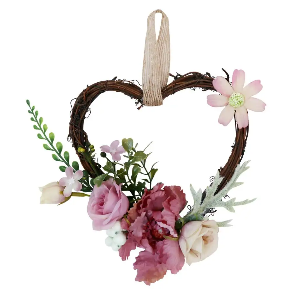 M0132 베스트 셀러 인공 심장 모양의 꽃 화환 위커 꽃 화환 웨딩 장식