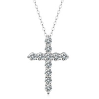 Collier Croix en Argent S925 Électroplaqué avec Moissanite Ronde Incrustée, Bijou Tendance pour Femme, Meilleure Vente Actuelle