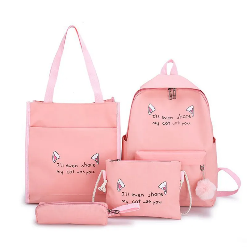 4PCS Characters Multi-function Children Bags Oxford Polyester School Bag 4 In 1 Set Backpack Sling Bag Crossbody