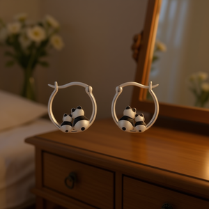 Orecchini a Cerchio con Panda Cartoon Carino, Placcati in Oro Bianco, in Lega di Zinco, Gioielli di Moda per Donne, Regalo - Product Image 2