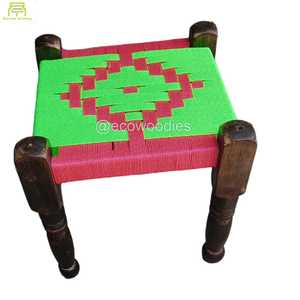 Handcrafted Space Saving Wooden Peeda <b>Stool</b> <b>Ottoman</b> with Bone Inlay-Modern Design for Bedroom & Living Room - Product Image 5