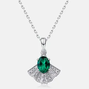 2024 Lab Grown Emerald Green White Gold Plated 925 Sterling Silver May Gemstone Birthstone Skirt Necklace Jewelry for Women