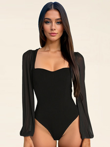 Sexy Bodysuit <strong>Women</strong> <strong>Black</strong> White Khaki Bodycon <strong>Long</strong> <strong>Sleeve</strong> One Pieces Mesh Bodysuits Jumpsuit Tops <strong>Body</strong> Suit Y2K - Product Image 4
