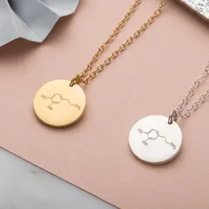 Wholesale Dopamine Love Molecular Stainless Steel Engraved Love Equation Chemical Structure Coin Disc Pendant Fashion Necklace