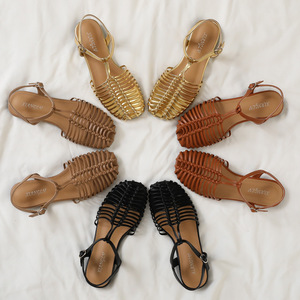 Sandales romaines pour femmes, style voyage, tissées à la main, à talon bas, ajourées, nouvelle collection été, décontractées, à boucle - Product Image 3