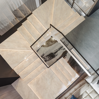 Carreaux de marche d'escalier en marbre à rainures originales, antidérapants, en porcelaine beige brillante, finition glacée, 470x1200x10