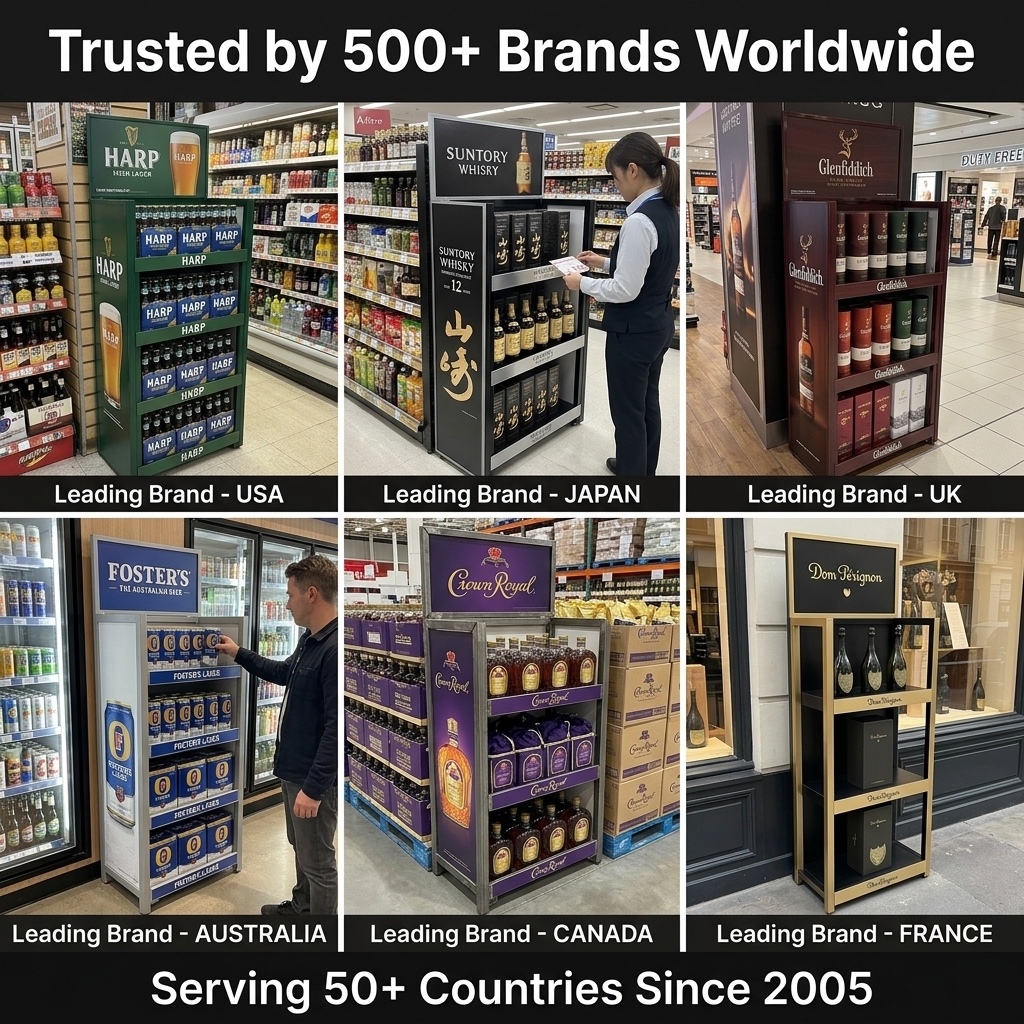 Custom Wine Display Rack 48 Bottles 4-Tier Metal Liquor Merchandiser Knock Down Folding Floor Display Stand for Liquor Store — view 6