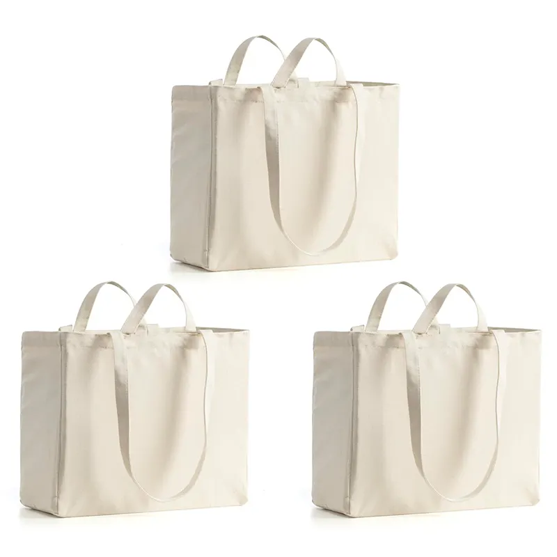कस्टम लोगो पुन: प्रयोज्य किराना बैग सूती कपड़ा शॉपिंग बैग हैंडल के साथ फोल्डेबल धोने योग्य हेवी ड्यूटी कैनवास टोट बैग