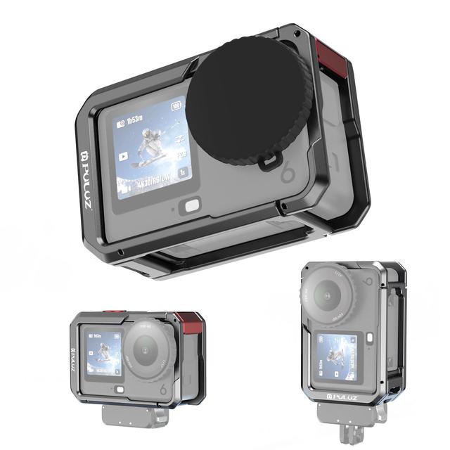 Professional Metal Camera Cage with Handle Grip for DJI Osmo Action 6 Aluminum Alloy Expansion Adapter with Screen Hood