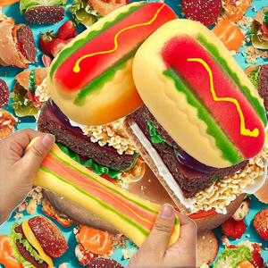Jouets sensoriels anti-stress à presser en mousse EVA, formes croquantes et moelleuses (Burger, Hotdog, Dumplings, Taba Cake), pour filles et garçons de 14 ans et plus, et pour les fêtes - Product Image 2
