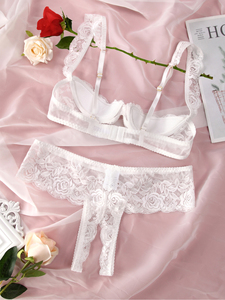 KISS ME ANGEL Pcustom Private Lace Perspective Hollow Out Bow Design <strong>Open</strong> Crotch Women Hot Sexy <strong>Bra</strong> and Panty Sets - Product Image 3