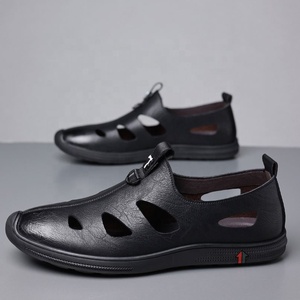 Sandalias de Cuero con Punta Redonda para Hombre, Estilo Deportivo de Verano, Suela de Goma, Entresuela de EVA, Forro de PU de Color Sólido - Product Image 4