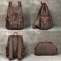 Sac à dos personnalisable en cuir Crazy Horse avec cordon de serrage, sac de voyage, sac à dos pour ordinateur portable 16 pouces, sac à dos en cuir véritable pour femmes