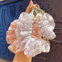 En gros, Chaîne de téléphone portable, Porte-clés en dentelle pour chignon, Porte-clés bracelet en tissu avec perles artificielles, Pendentif décoratif pour filles