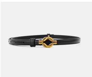 Ceinture en cuir Mifaktory noire avec boucle à nœud doré, réglable, pour femme, style classique, accessoire de mode - Product Image 2
