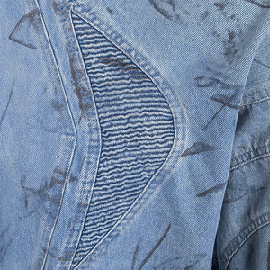 Veste à capuche en jean délavé pour homme, style décontracté, fermeture éclair intégrale, coupe oversize, style automne, coupe classique, motif imprimé, couleur bleue - Product Image 4