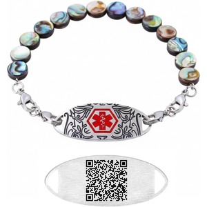 <span class=keywords><strong>Bracelet</strong></span> d'identification avec code QR dynamique gravé pour femmes, perles en nacre, acier inoxydable, gravure personnalisée réglable - Product Image 1