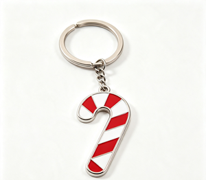 Llavero de metal con forma de bastón de caramelo navideño, llavero de aluminio con acabado esmaltado, decoración para regalo navideño - Product Image 3