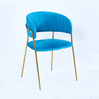 Chaises de salle à manger modernes de haute qualité avec pieds en métal plaqué or, dossier incurvé à rayures verticales en velours doux, pour la maison, le bureau, la salle à manger