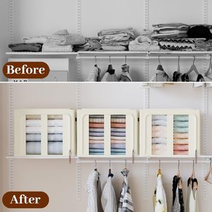 OEM ODM Foldable Clothes Storage <b>Bins</b> with Metal Frame and Lid Closet Organizer for Sweaters Blankets Winter Clothes - Product Image 4