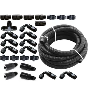 Haofa 6an an6 black braided fuel line hose fitting adapter kit for -6 FPR/Flex Fuel Fits WRX 02-14/STI 07-18