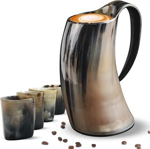 Super Quality Large Antique Ox Buffalo Horn <b>Mug</b> Handcrafted Polished American Style Eco-Friendly Custom Capacity Beer <b>Glass</b> - Product Image 5