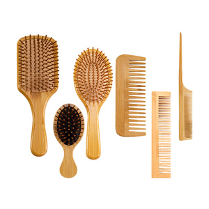 Ensemble de brosses à cheveux en bambou écologiques, peigne démêlant naturel, brosse à cheveux en bois avec logo personnalisé - Product Image 1