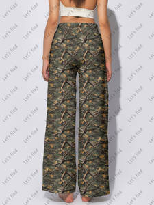 Celana Legging Wanita Pinggang Tinggi Model Lebar, Celana Palazzo Kasual Elastis Lembut untuk Streetwear Kustom, Celana Wanita yang Dapat Disesuaikan - Product Image 2