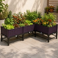 Verhoogde plantenbak van rotan en wicker, op maat te maken, met poten, drainageplug en PP plastic bodem, geschikt voor groenten, fruit en bloemen.