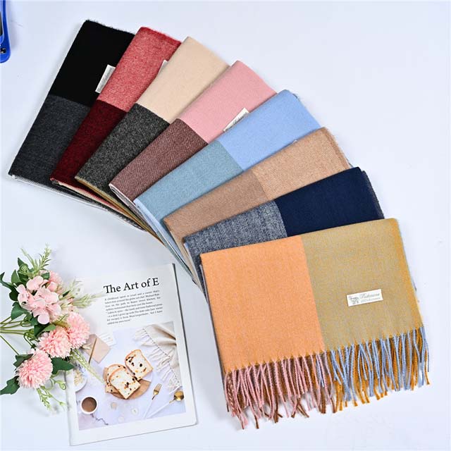 Luxury Fashion Autumn Winter Neck Scarf Warm Bicolor Imitated Cashmere Winter Scarf For Women