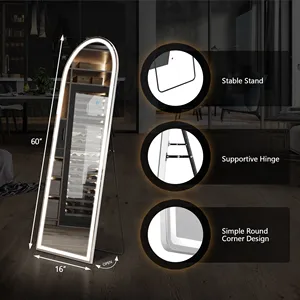 Jhk 60 "x 16" LED mờ đầy đủ chiều dài gương 3 màu chiếu sáng hợp kim nhôm khung đứng treo sàn gương cho phòng khách - Product Image 4