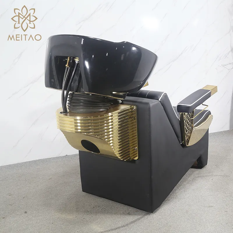 MEITAO 2023 NEW MODEL Luxury design Gold Leather Beauty Salon Bed Furniture Shampoo Chair Shampoo bed