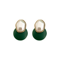 En gros 925 Argent Aiguille Irrégulière Perle Cercle Boucles D'oreilles Coréen Bijoux De Mode Vintage Vert En Cuir Boucles D'oreilles
