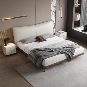 Modern 1.8m Double <b>Bed</b> Light Luxury Italian Style <b>Soft</b> Leather Home <b>Bed</b> Wooden <b>Frame</b> for Small Apartment Furniture Set Bedroom F - Product Image 4