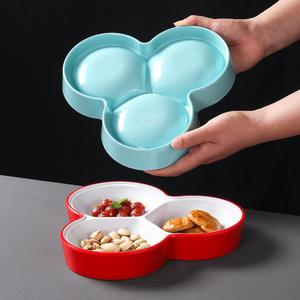 Xiangyuan <b>melamine</b> tableware <b>plates</b>, commercial dual-color three-compartment dried fruit and snack platter, fruit and nut - Product Image 2