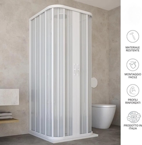 Dora Modèle Moderne 80x80x80 cm Blanc PVC Finition Laque MDF Carcasse 3 Côtés Réductibles Double Cabine de Douche Centrale Salle de Bains - Product Image 3