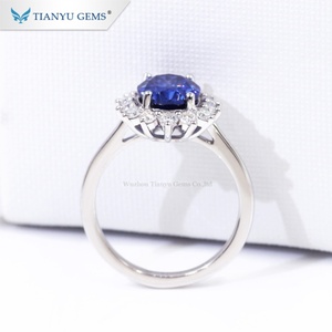 Tianyu Gems 7x9mm Oval Sapphire Gemstone & moissanite Diamond Pt950 Anillo de platino para regalo - Product Image 3