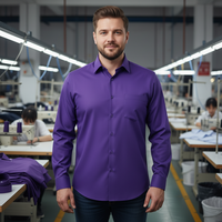 Großhandel Herren Königsblau Einfarbiges Langarm-Hemd Business Casual Button-Down-Hemd Mit Tasche
