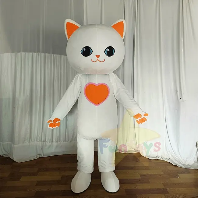 Funtoys disfraz de Mascota de gatito de peluche personalizado profesional dibujos animados Blanco Amor gatito accesorios mascota disfraz para promoción comercial