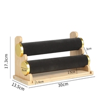 Présentoir à montres et bracelets en bois de bambou, lumineux, détachable, avec support en velours beige à trois niveaux pour bijoux