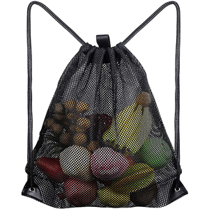 Bolsa de Almacenamiento Portátil de Moda, Grande, Negra, de Malla de Nailon con Cordón, para Toallas de Camping, para Todas las Estaciones - Product Image 1