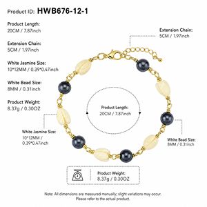 Pulsera de Cadena de Eslabones Dorados <span class=keywords><strong>con</strong></span> Dijes Pikake y Perlas Blancas y Negras, 4 Tamaños Disponibles, Joyería Hawaiana, Accesorio de Muñeca para Mujer - Product Image 2