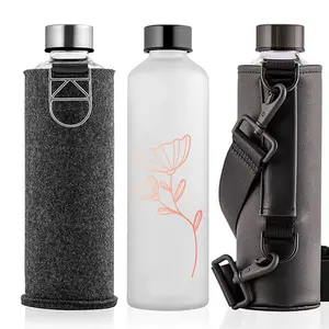 BPA Free Leak Proof Borosilicate Large Glass Water Bottle with Faux Leather Sleeve And Logo
