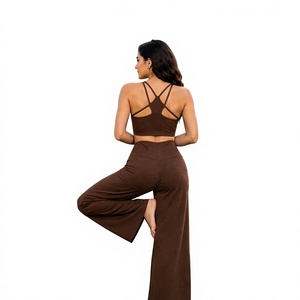 <b>Women</b> Simple Yoga Set High Waist Flared <b>Leggings</b> with Cut Out Top Breathable Spandex Eco-Friendly Full Length Yoga Wear - Product Image 3