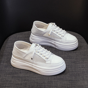 Zapatillas Blancas de Mujer Primavera Verano 2026 con Malla Transpirable, Suela Gruesa que Aumenta la Altura, de Cuero con Cordones, Estilo Casual - Product Image 6