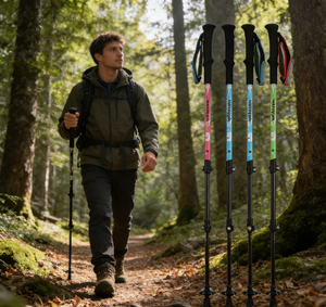 Bastoncini da Trekking Pieghevoli Antiscivolo per Sentieri nella Foresta, Escursioni in Montagna e Avventure all'Aperto - Product Image 6