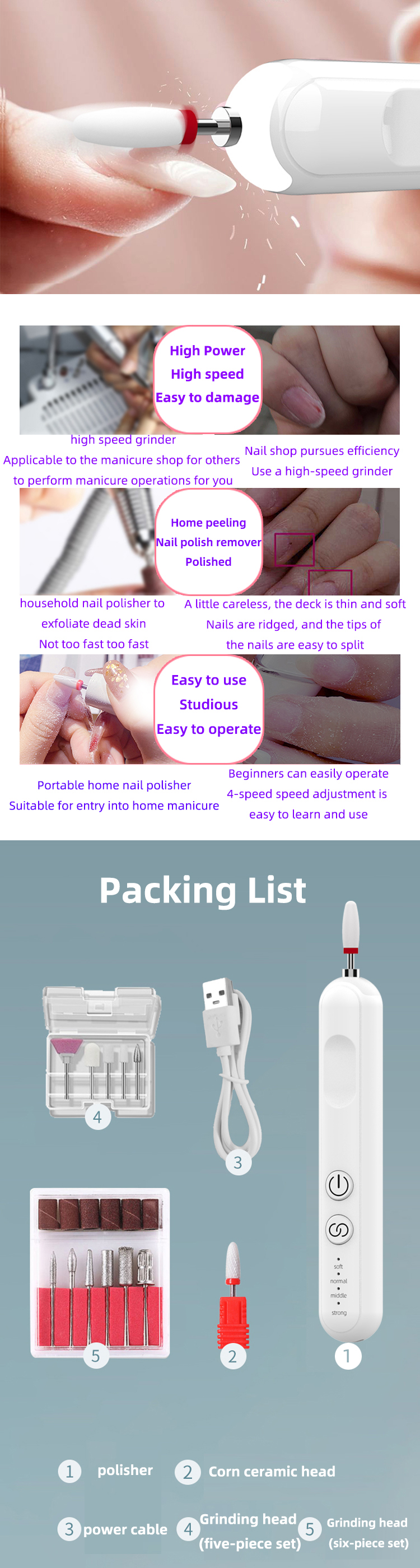 Electric Milling Cutter Remover Nail Sanding Drill Bits Gel File Kit Manicure Pedicure Polishing Shape Tools polisher Instrument